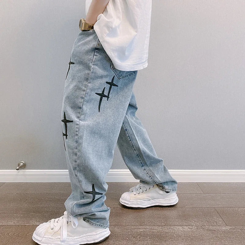 Wide Leg Cargo Pants 2024 Streetwear Baggy men Jeans Spring Autumn Men Korean Fashion Loose Straight Male Brand Clothing Black