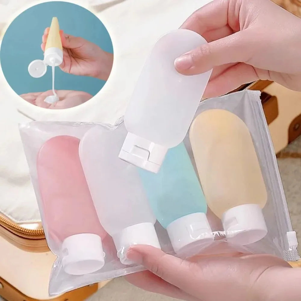 4Pcs/Set Refillable Bottle 60ml  Soft Silicone Lotion Container Squeeze Tube Empty Bottle Portable Travel Shampoo Bottle