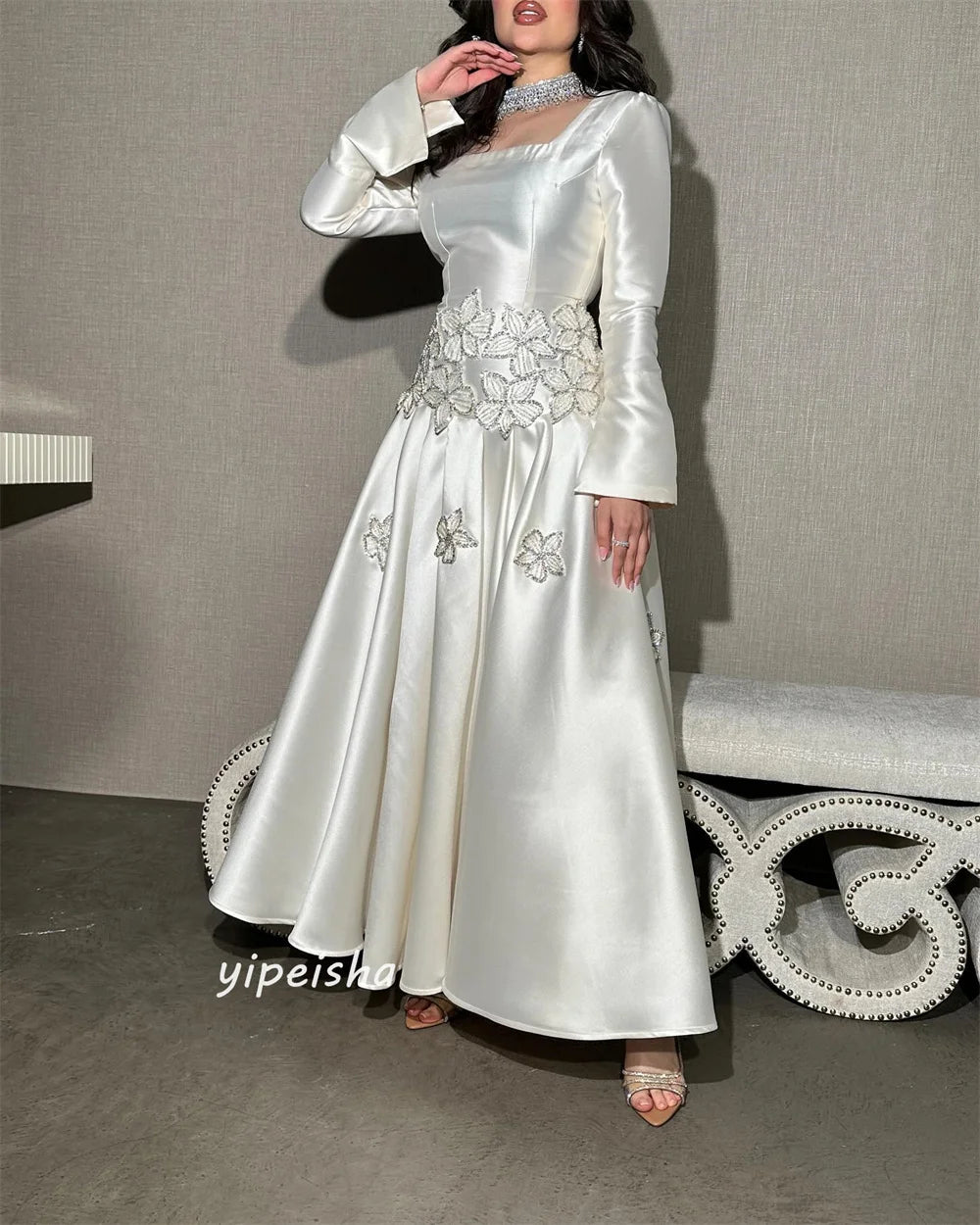 Customized Jiayigong  s Applique Draped Beach A-line Square Collar Bespoke Occasion Gown Long Dresses Saudi Arabia