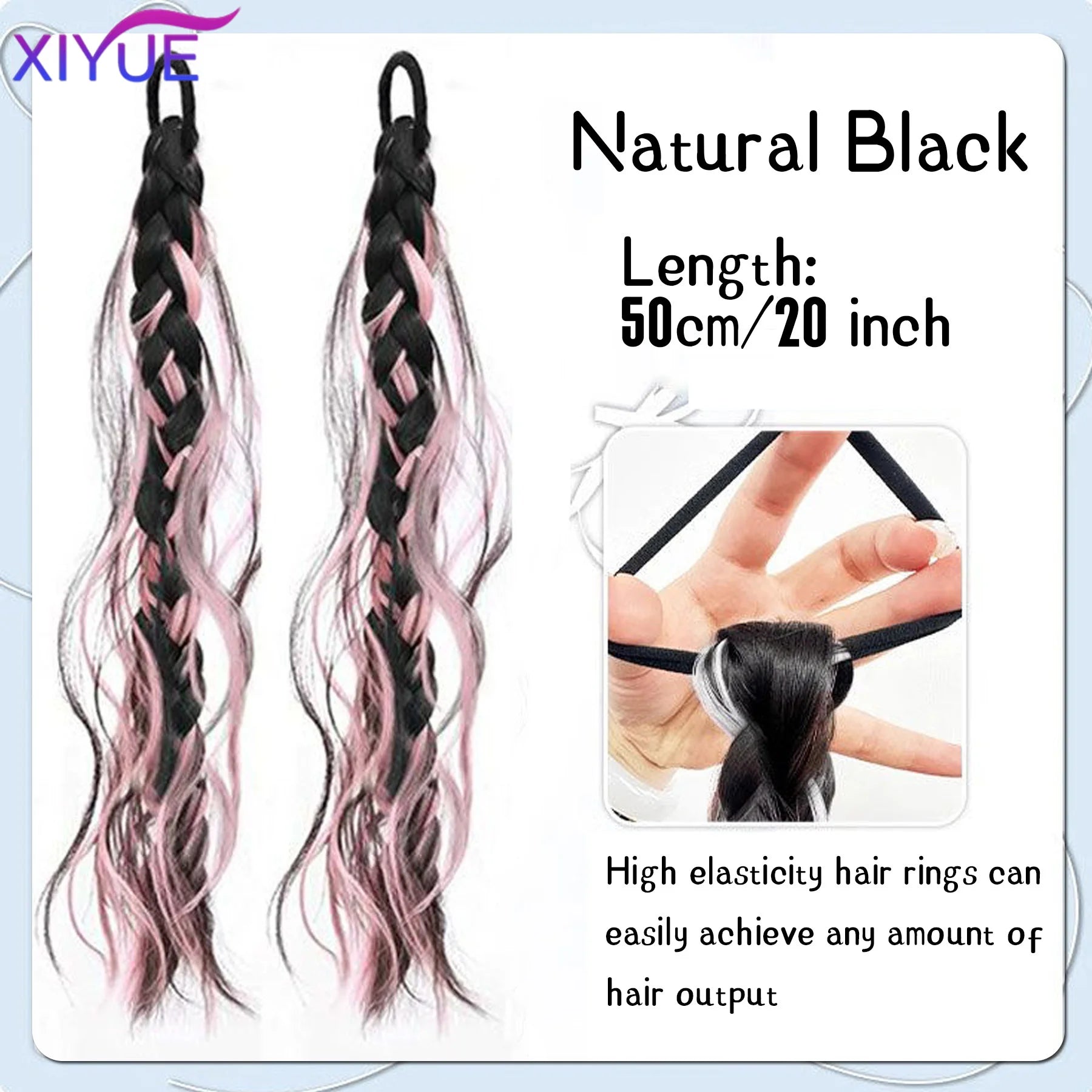 XIYUE  Synthetic Braided Twist Braids ponytail Hair Extension Black Natural Wig Long Ponytail Hair Band Rubber Band Women's Wig