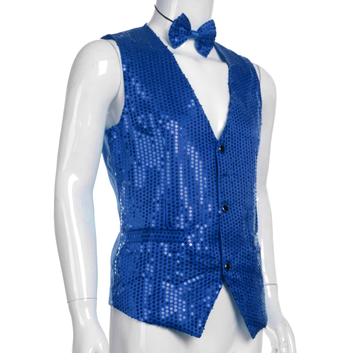 Male Sequin Blazer Button Waistcoat Vest with Bow Tie Fashion Men's Business Evening Wedding Party Glitter Sleeveless Slim Vest