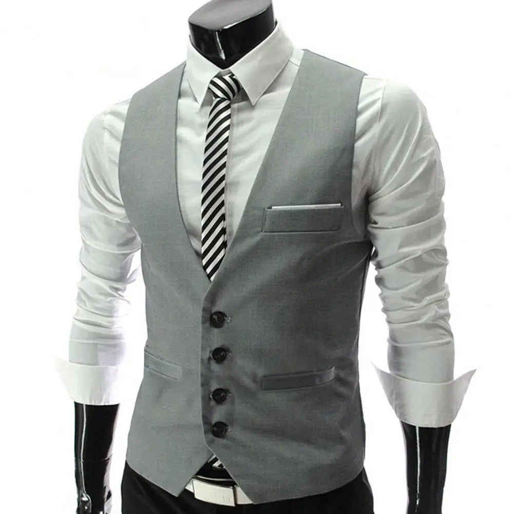 Men Blazer Vest Single-Breasted Suit Vest Slim Fit Male Waistcoat Gilet Homme Casual Sleeveless Formal Business Vest Asian Size