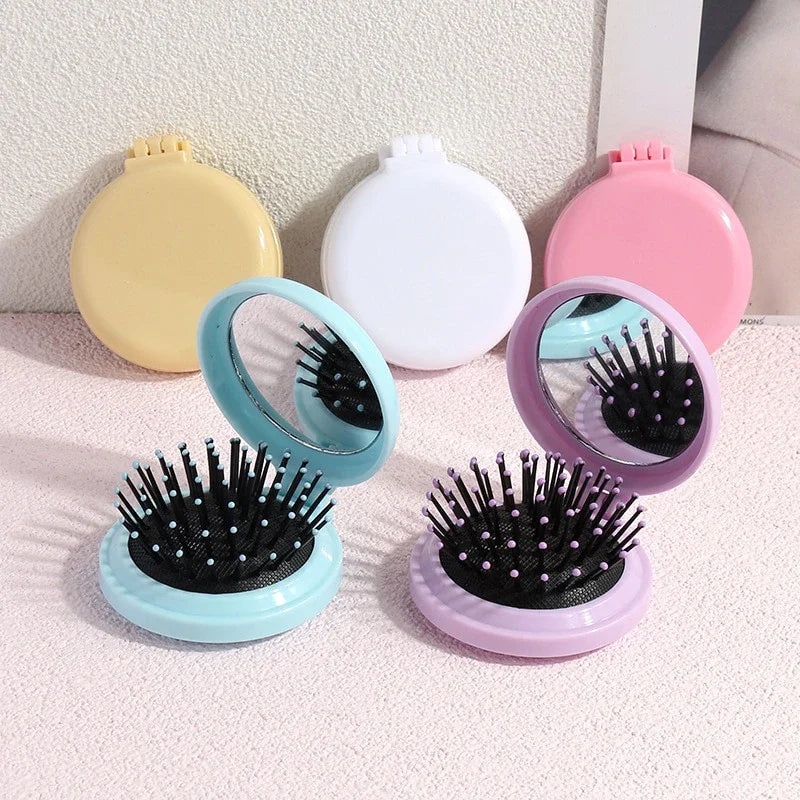 1 Pcs Small Size Hair Comb With Folding Mirror Traveling Portable Massage Folding Comb Women Girl Hair Brush Styling Tools