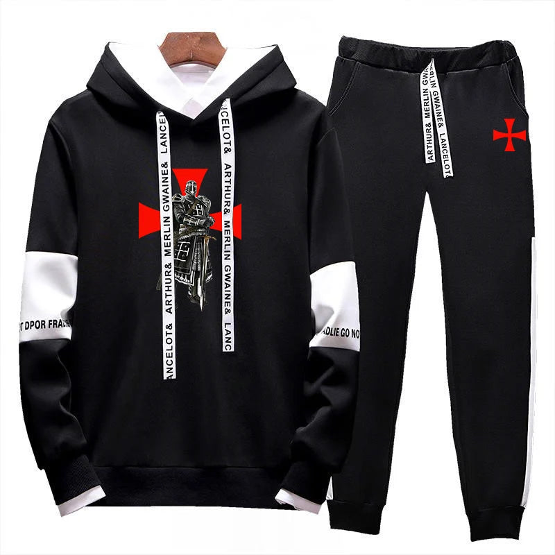 Tessffel Knights Templar 2024 New Men Spring Autumn Slim Fit Fashion Streetwear Suits Jacket And Lace-up Trousers Pants Set