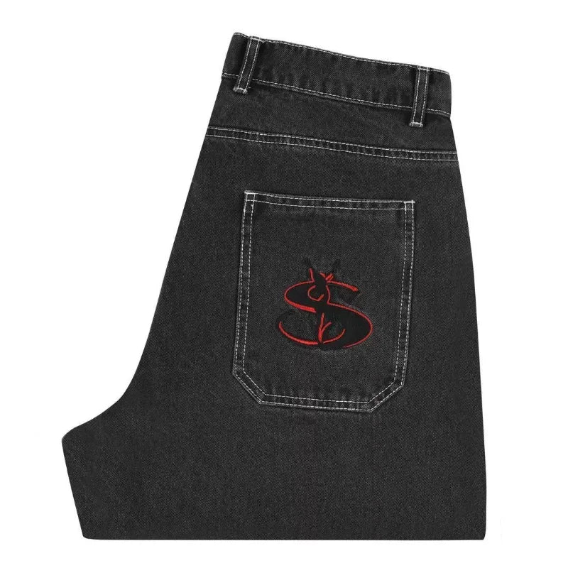 Straight Jeans Men and Women American Skateboarding Niche Couple Pants Trend Loose Embroidery Trend Street Skateboarding Pants