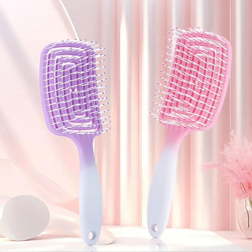 Gradient Color Hollow Out Massage Comb Detangling Hair Brush Wet Curly Hair Brushes Barber Comb Home Women Hair Styling Tools