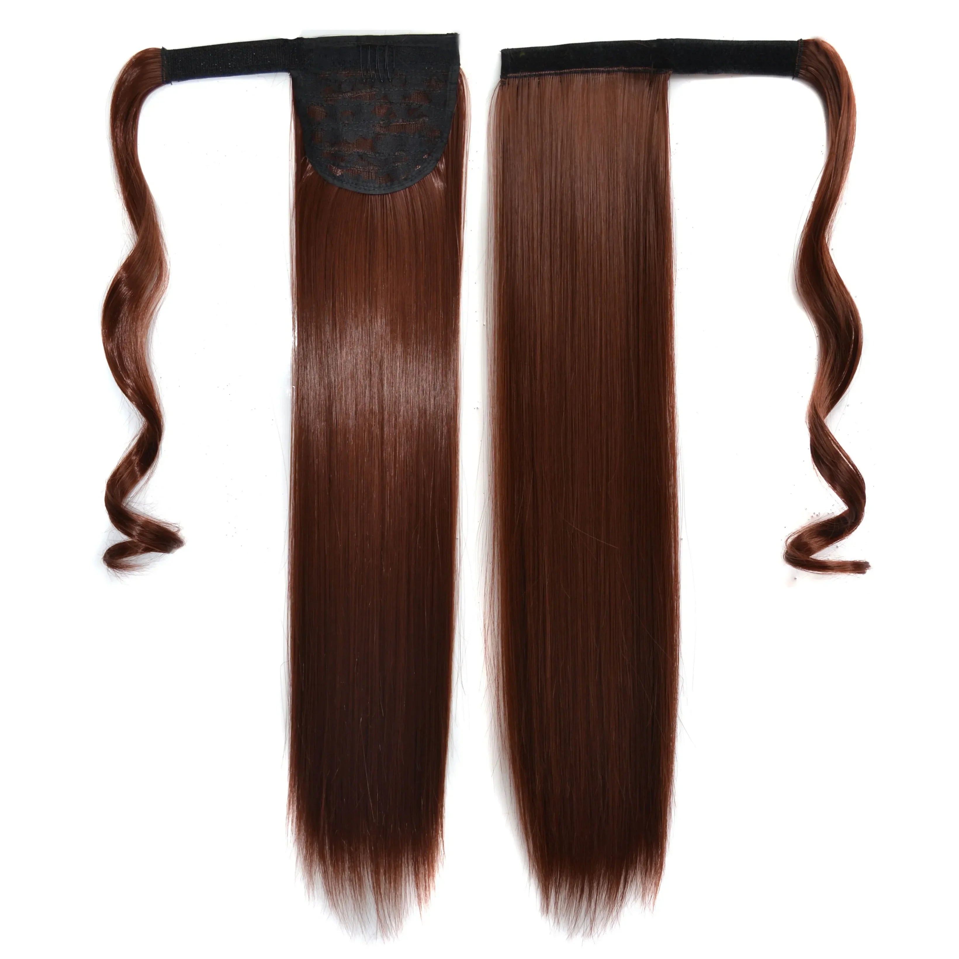 Long Straight Clip in Ponytail Extensions for Women Natural Synthetic Wrap Around Ponytail False Hair Black Straight Horse Tail