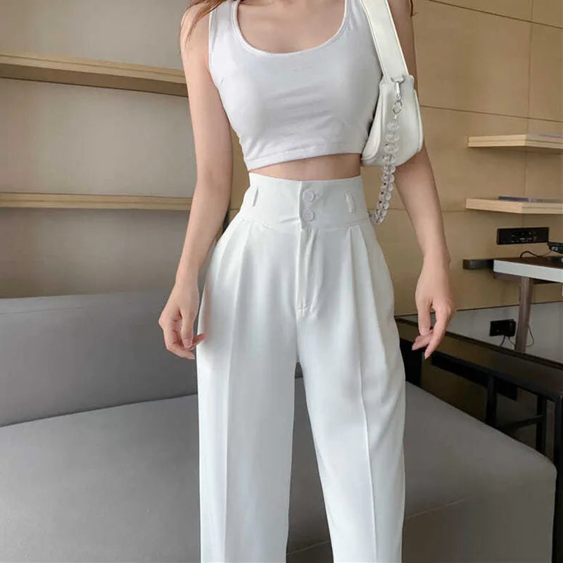 Lucyever Black White Women Straight Pants Korean Fashion High Waist Wide Leg Trousers Ladies 2023 New Office Suit Casual Pants