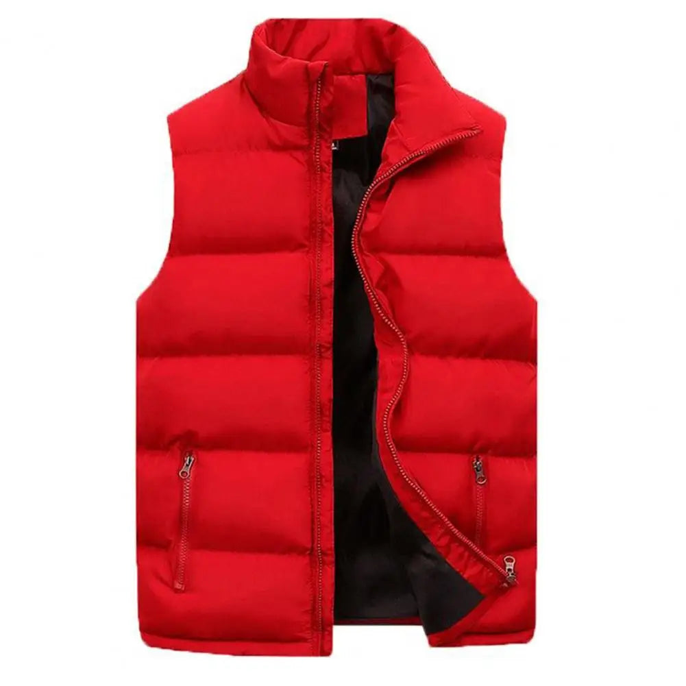 Stylish Sleeveless Coat Cotton Padded Washable Pure Color Pockets Waistcoat  Male Men Vest Jacket Streetwear