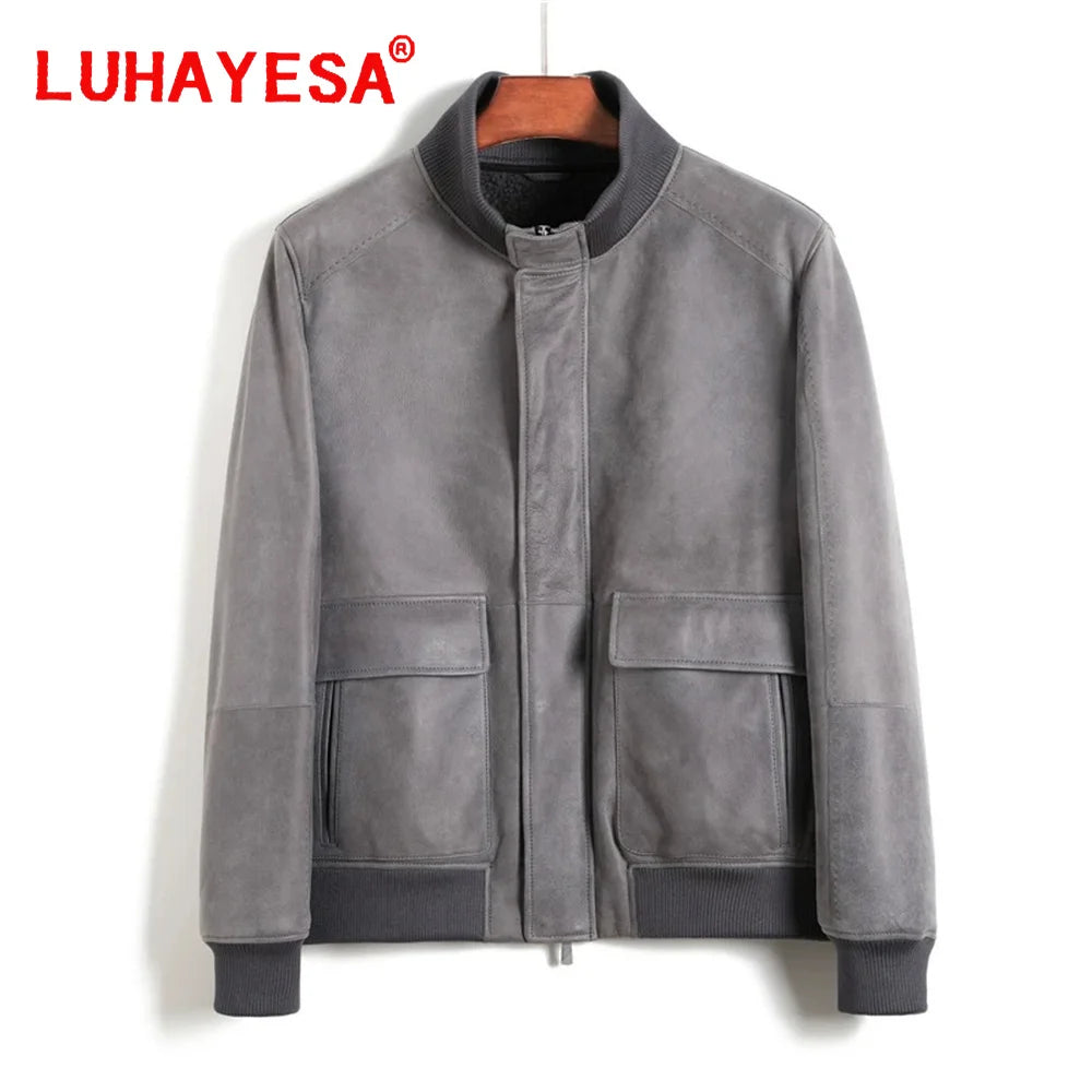 2024 Luxury Lacon Sheepskin Fur Clothes Winter Genuine Leather Men Offical Casual Gray Real Fur Jackets