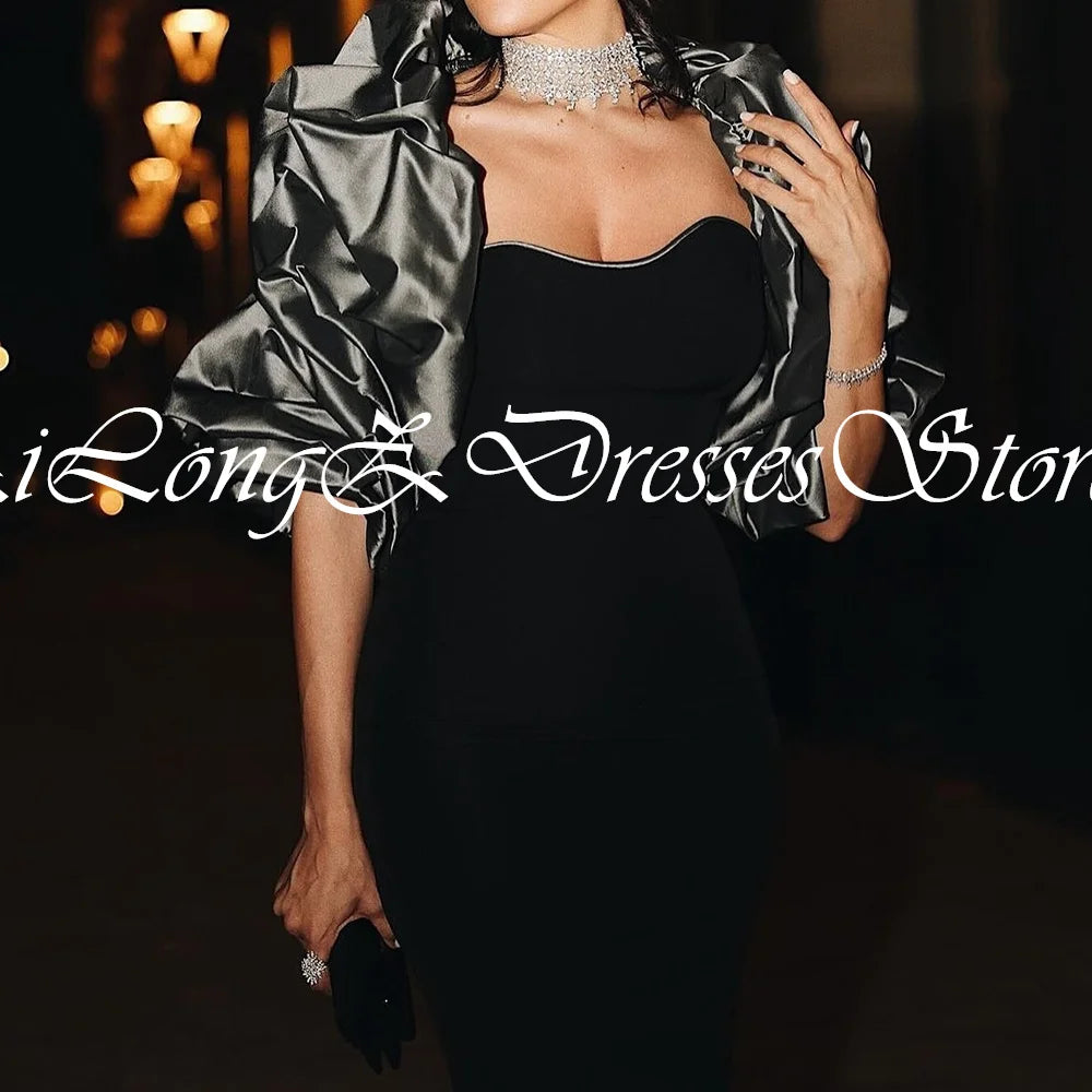 Elegant Luxury Evening Dress 2024	Contrast Color Half Sleeves Sweetheart Straight Pleat Floor Length Shawl Bespoke Occasion Gown