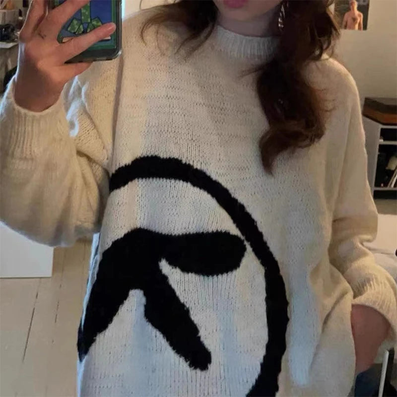 Men's Sweater Aphex Twin Knit Winter Oversized Vintage Long Sleeve Tops Jumper Pullover Y2k Streetwear Graphic Fashion Clothing