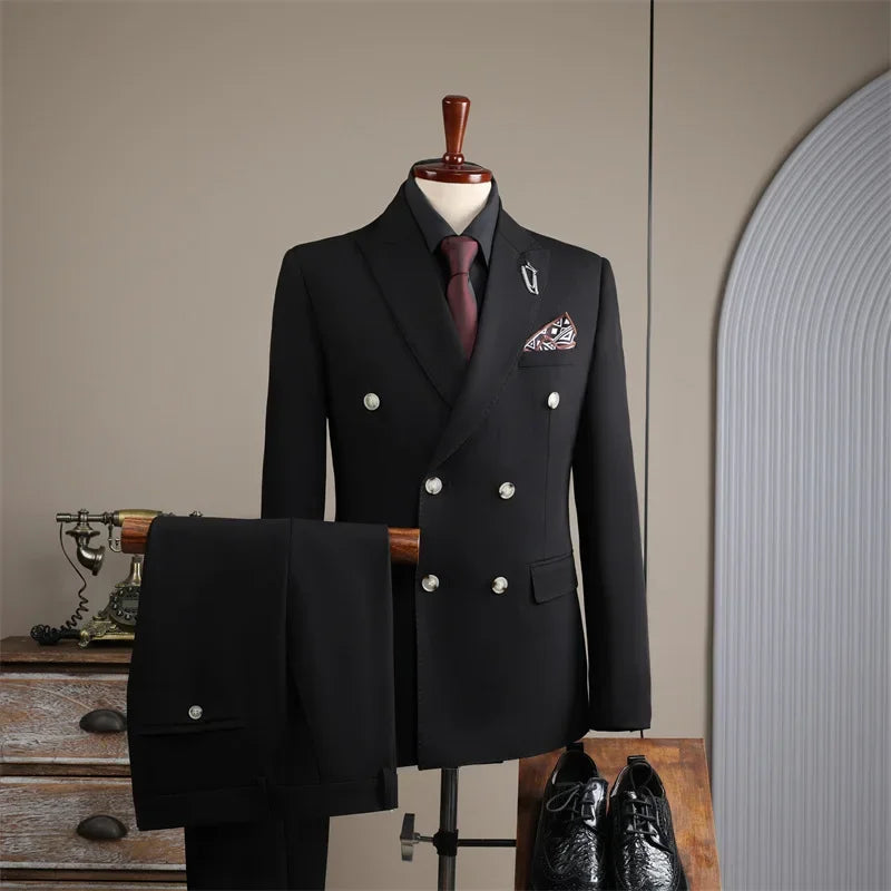 NT240   Double Coffee Color Suit Men Business Groom Wedding Dress Best Man Business Slim Blazer