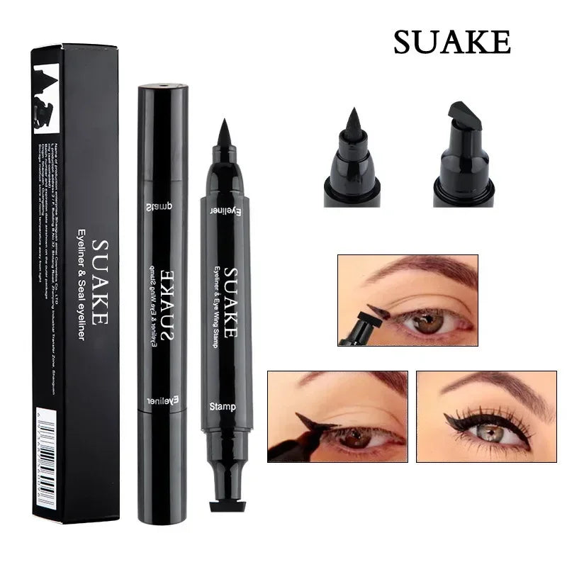 2 In1 Stamp Liquid Eyeliner Pencil Water Proof Fast Dry Double-ended Black Seal Eye Liner Pen Make Up for Women Cosmetics