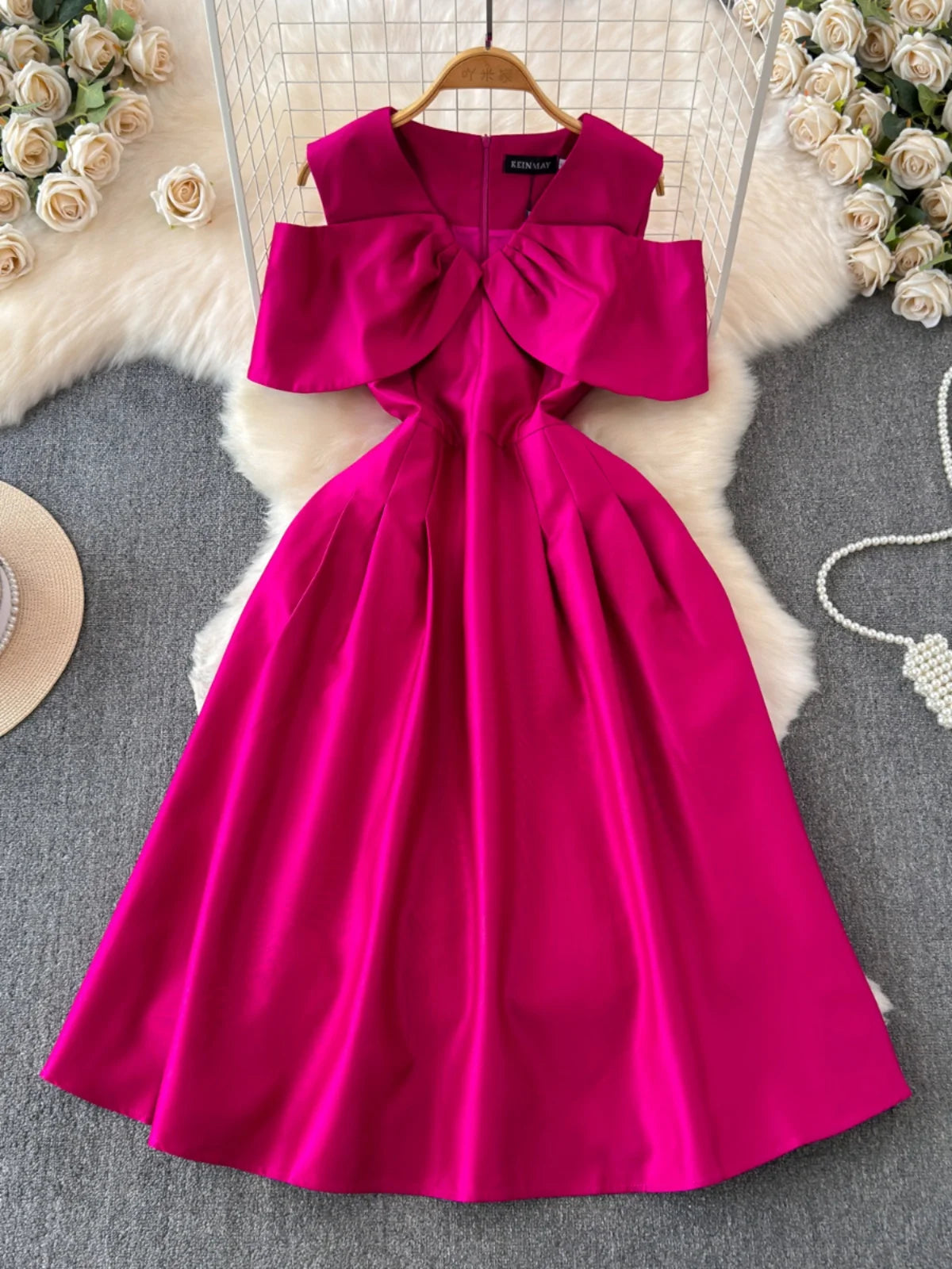 Summer Evening Prom Long Dresses Women Formal Occasions Off Shoulder Solid Bow Empire Birthday Wedding A-Line Party Vestidos