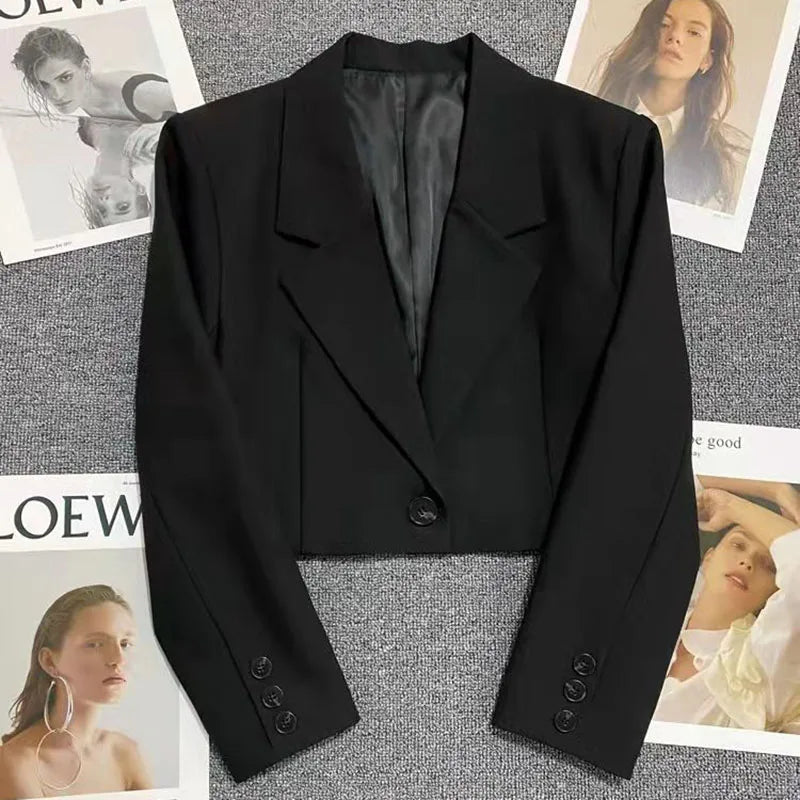 Cropped Blazers for Women 2024 New Korean Fashion Long Sleeve Button Up Suit Jacket Woman Elegant All Match Office Blazer Female