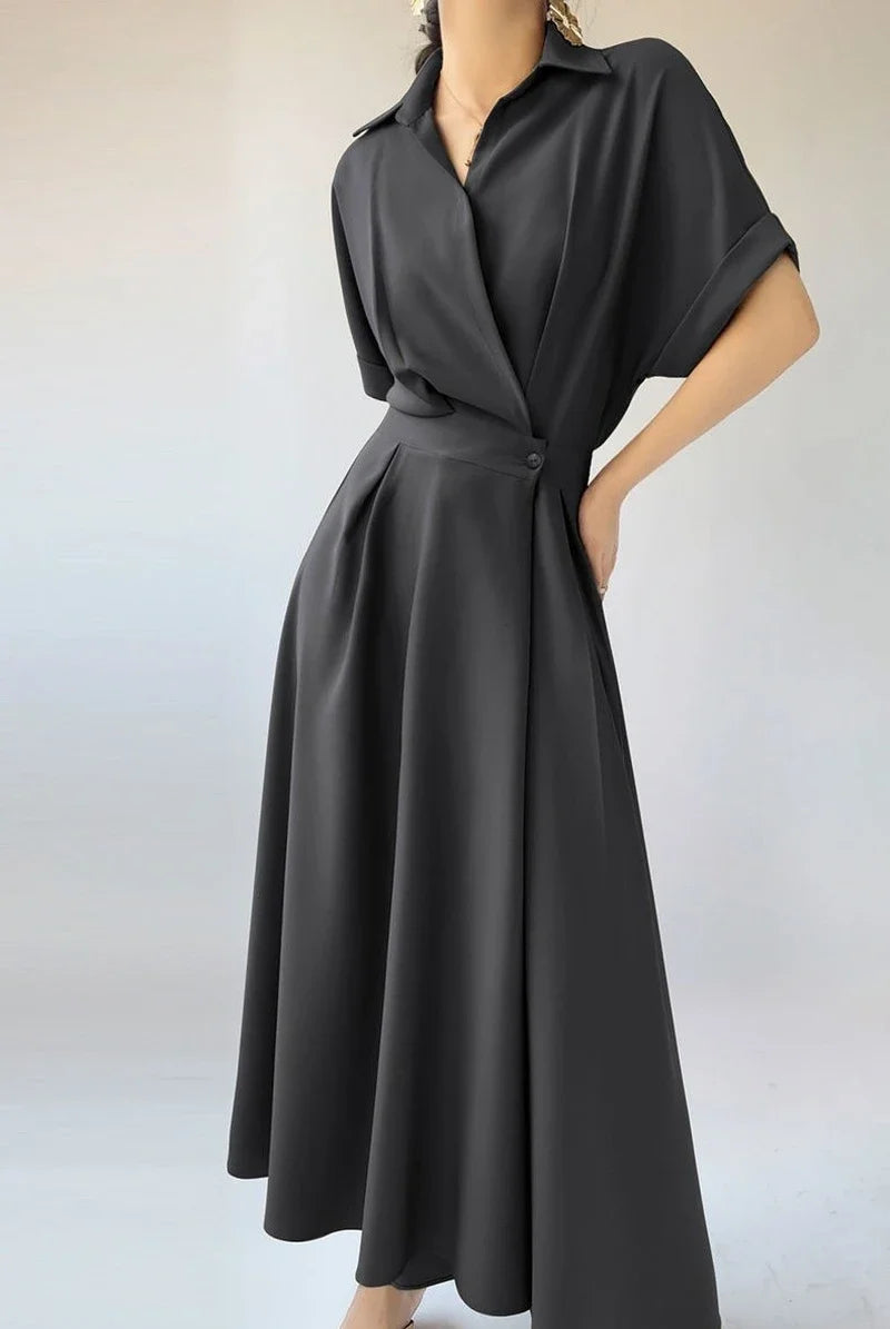 Black Silk Shirt Dresses for Women 2024 Tshirts Satin Chiffon Midi Clothes Green Woman Dress Formal Occasion Korean Style Luxury