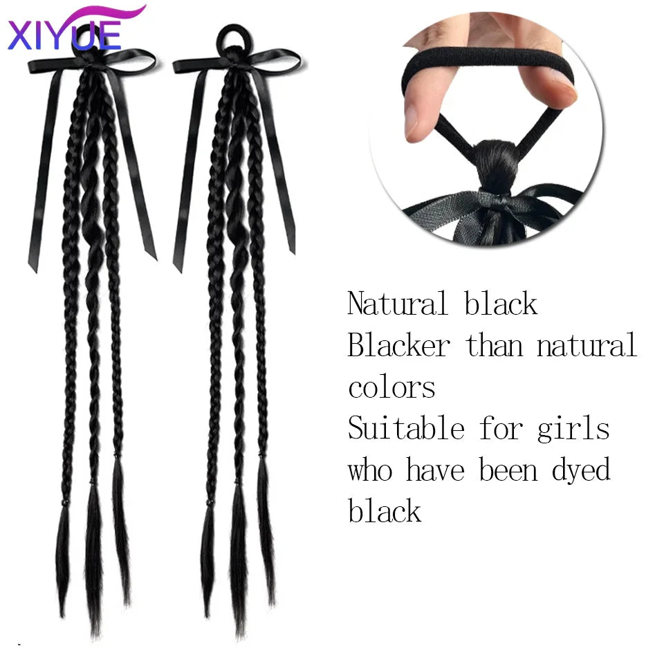 XIYUE  Synthetic Braided Twist Braids ponytail Hair Extension Black Natural Wig Long Ponytail Hair Band Rubber Band Women's Wig