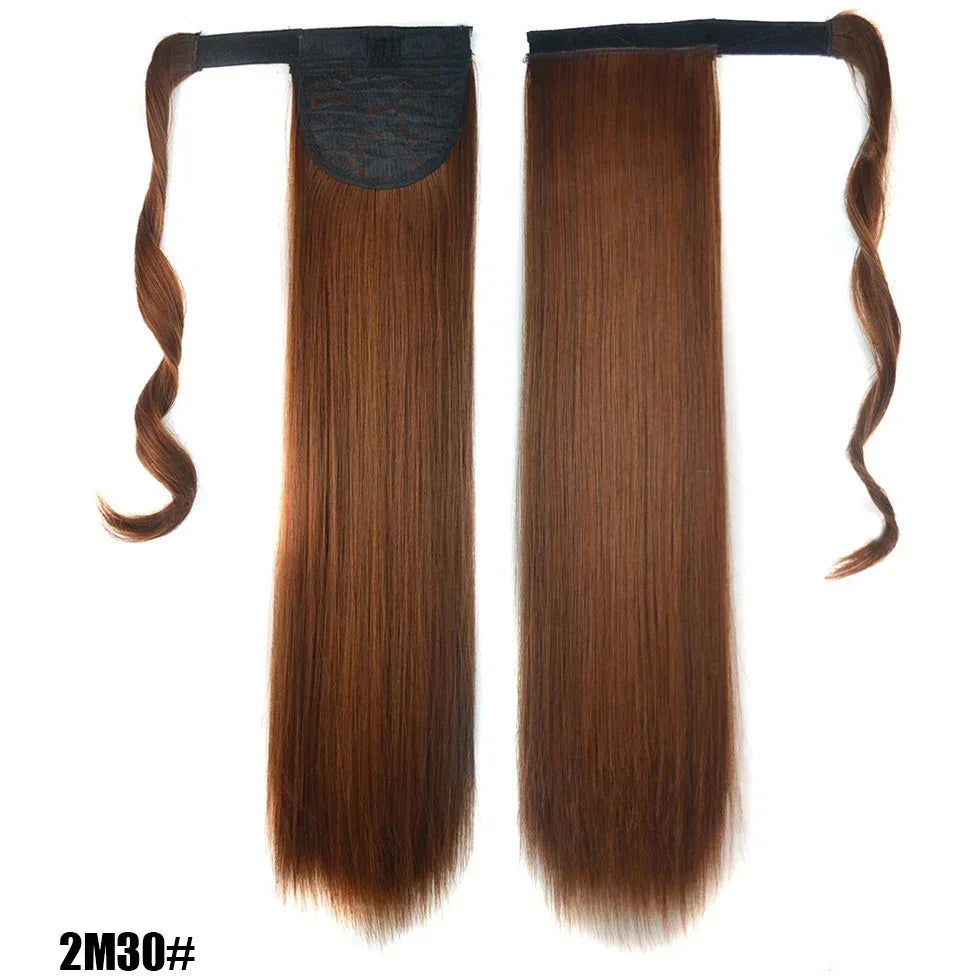 Long Straight Clip in Ponytail Extensions for Women Natural Synthetic Wrap Around Ponytail False Hair Black Straight Horse Tail