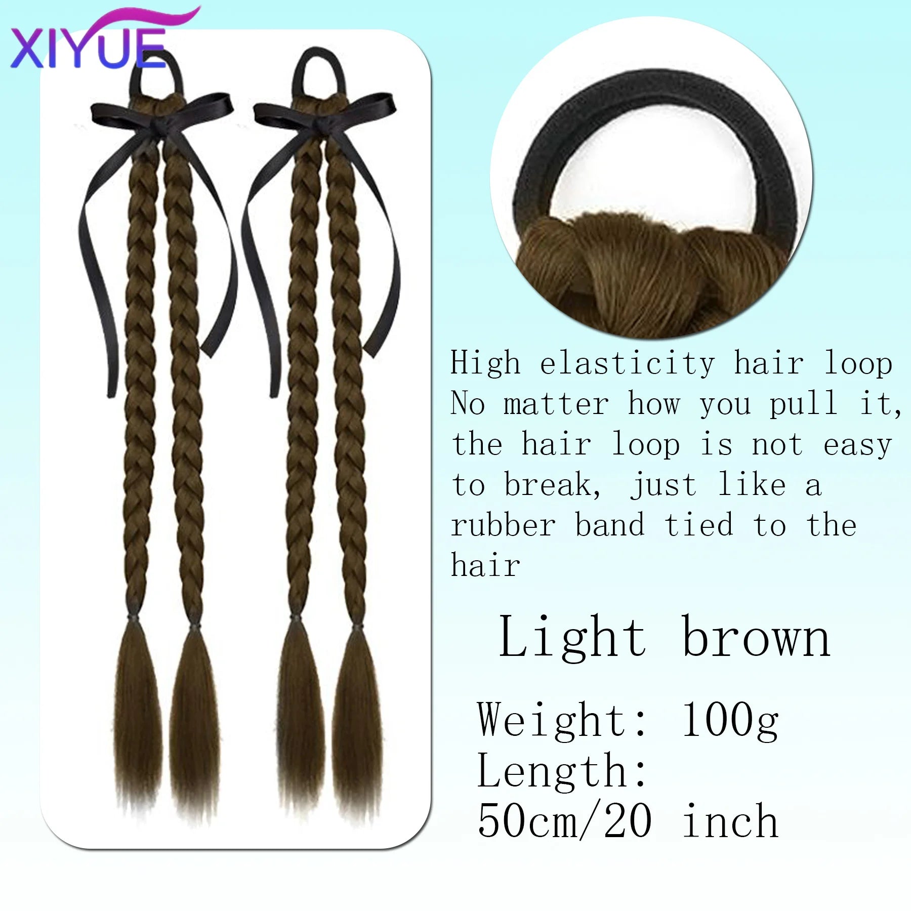 XIYUE  Synthetic Braided Twist Braids ponytail Hair Extension Black Natural Wig Long Ponytail Hair Band Rubber Band Women's Wig