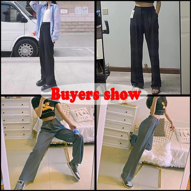 Lucyever Spring Autumn Women's Wide Leg Pants Loose High Waist Casual Trousers Woman Korean Style Solid Office Straight Pants