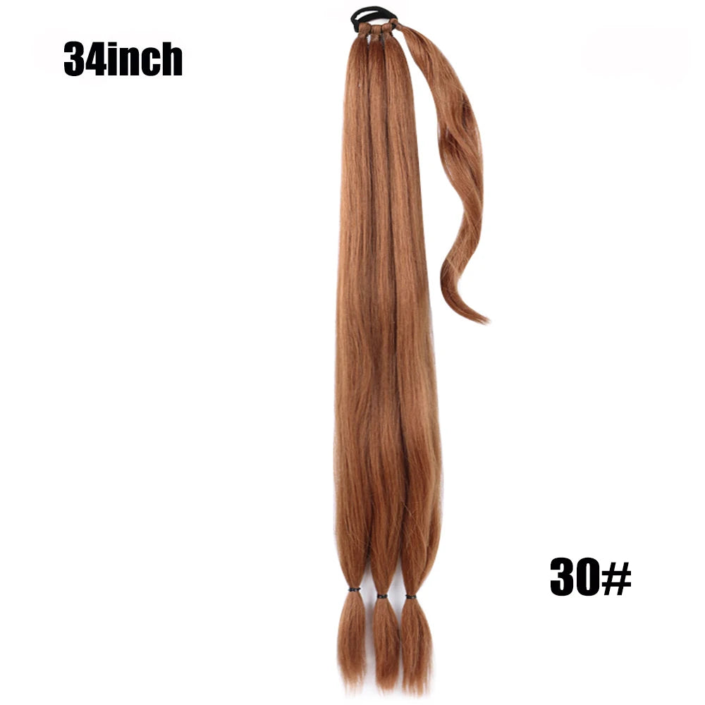 26/34inch Synthetic Long Braided Ponytail Hair Extensions Synthetic Boxing Braids Wrap Around Chignon Tail With Rubber Band