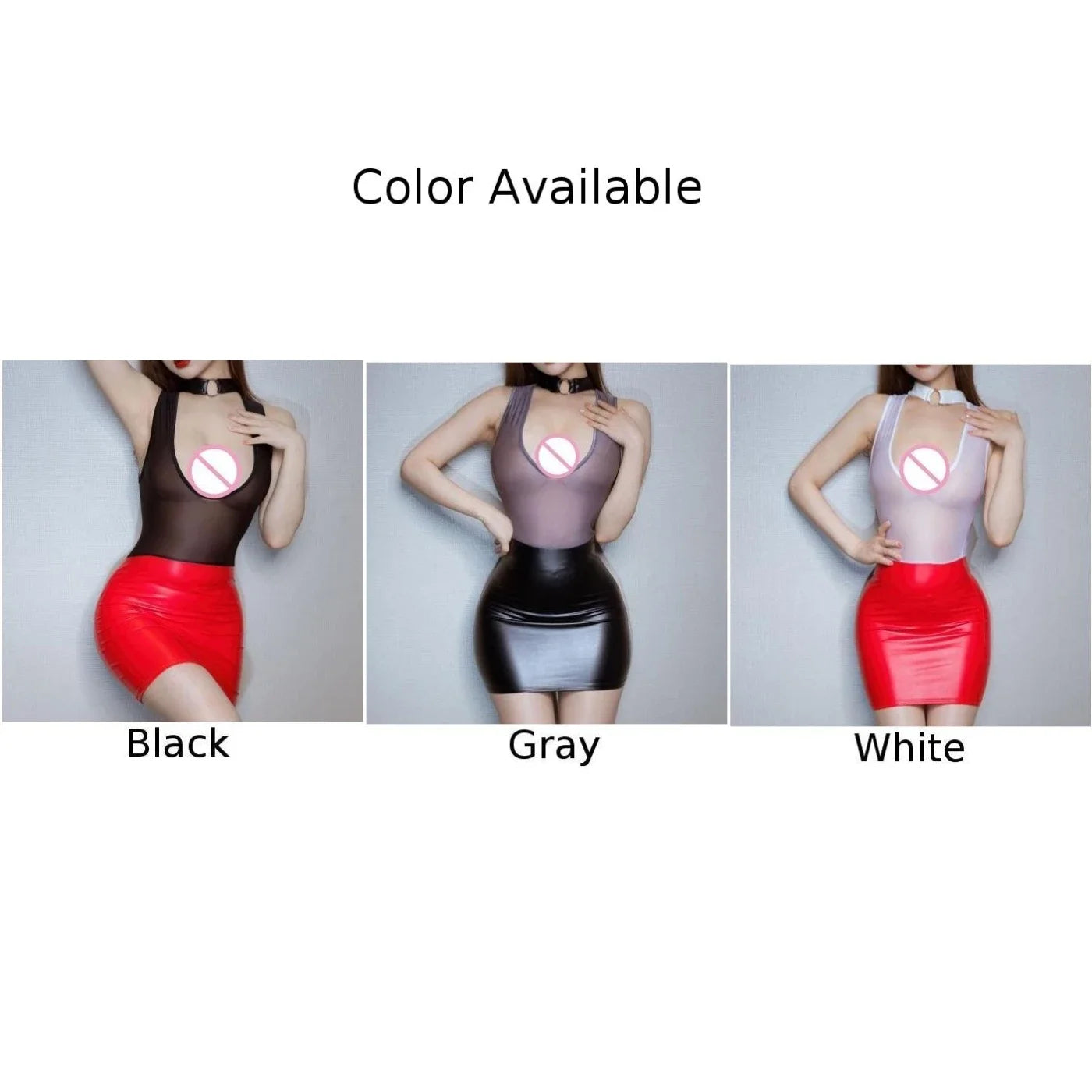 Sexy Underware Women Oil Pu Leather Wet Look Shiny Tights Dress See Though Bodycon Club Sleepwear Stretch Nightdress Thongs