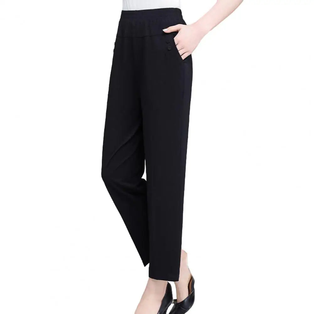 Middle Aged Women's Pants 2023 New Summer Thin High Waiste Elastic Loose Straight Pants Female Casual Trousers