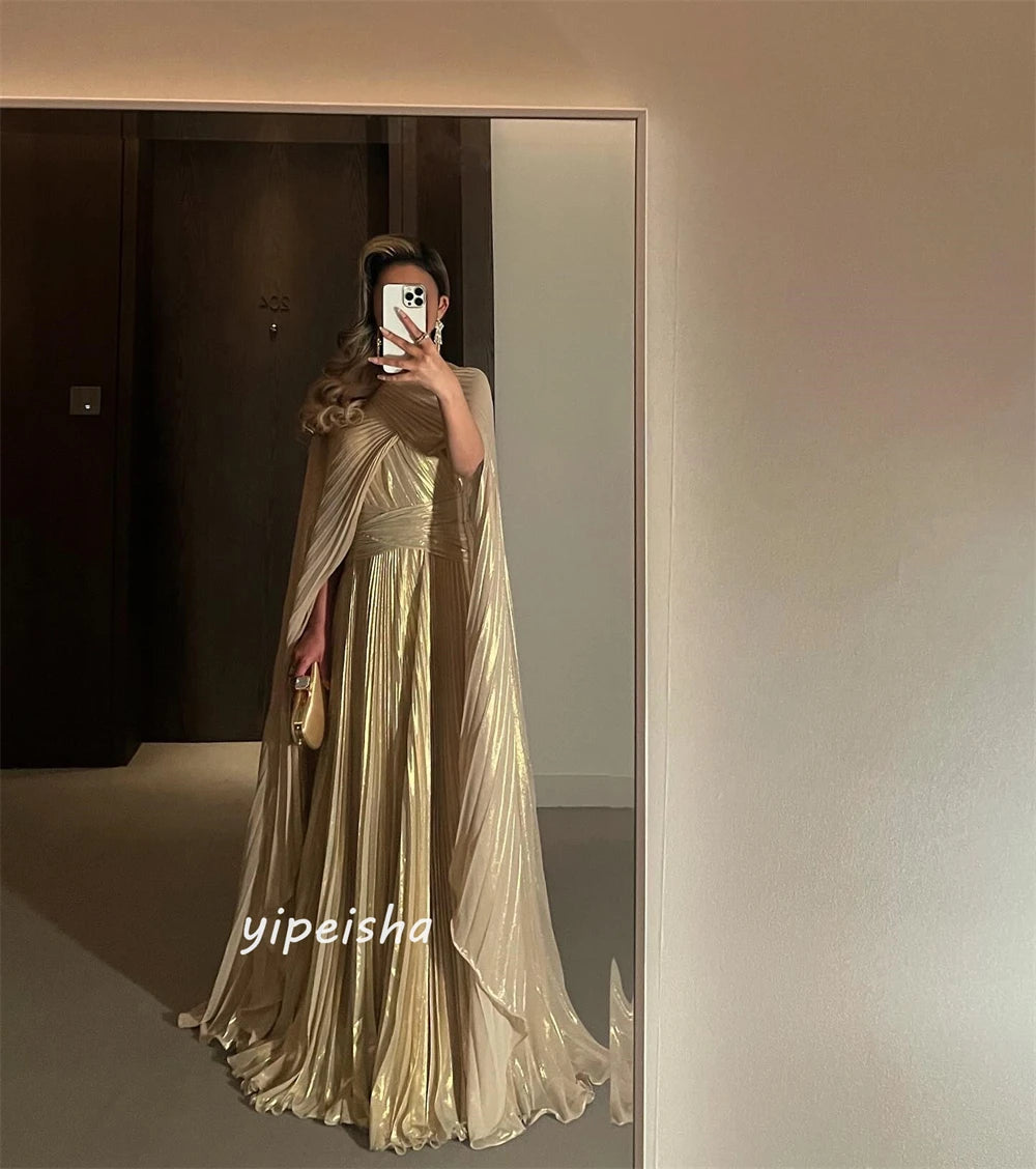 Customized   Organza Draped Pleat Formal Evening A-line Jewel Bespoke Occasion Gown Long Dresses