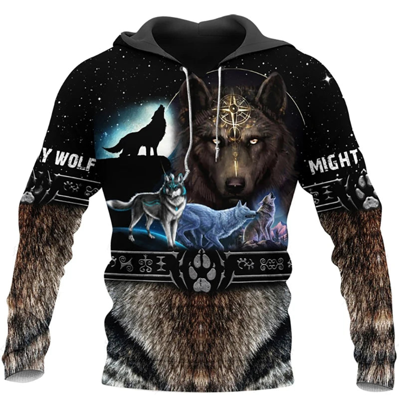 New Wolf Tattoo Vegvisir Black White 3D All Over Printed Men's Hoodie & Sweatshirt Unisex Casual Autumn Tracksuits