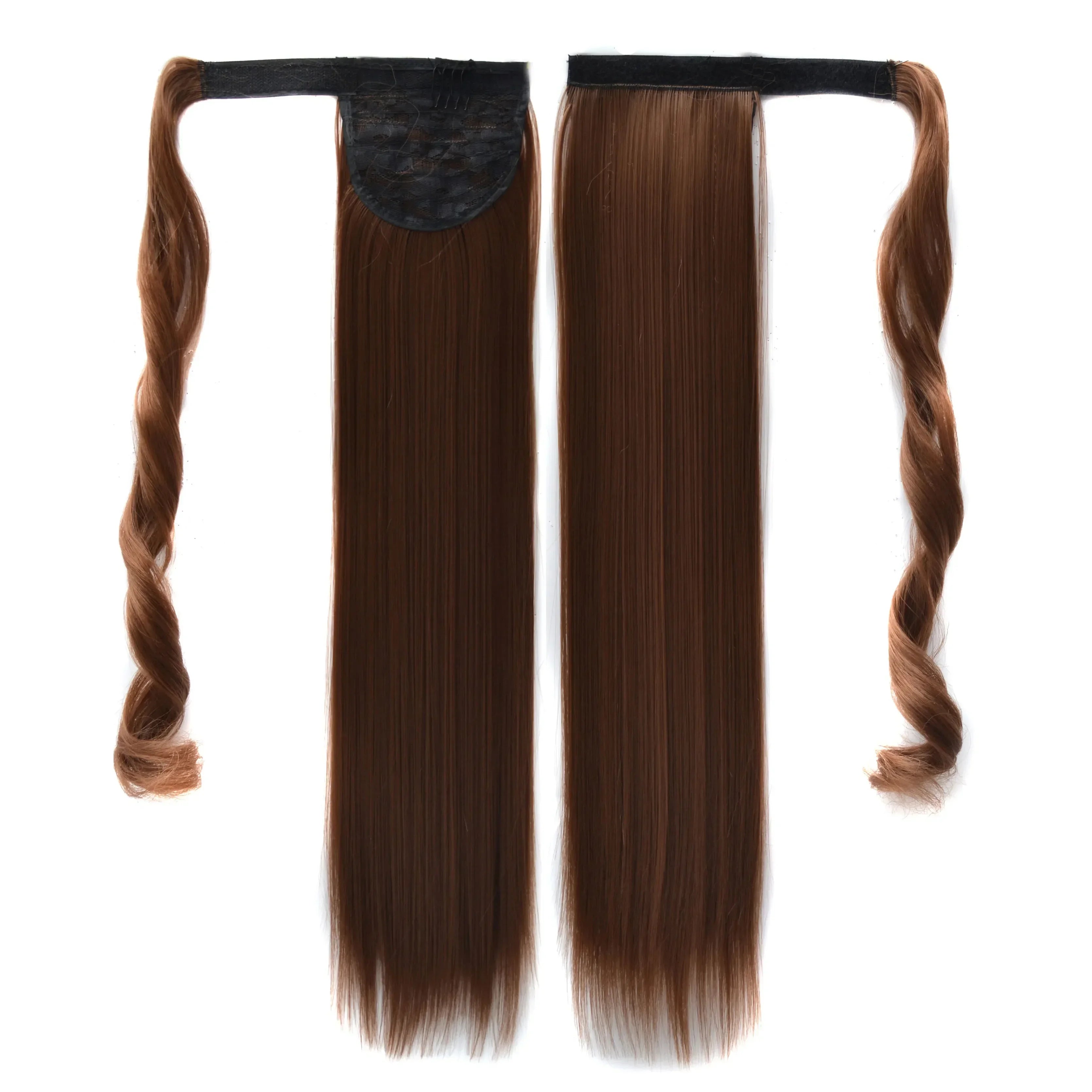 Long Straight Clip in Ponytail Extensions for Women Natural Synthetic Wrap Around Ponytail False Hair Black Straight Horse Tail