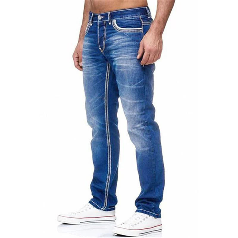 New 2024 Loose Straight Pants Casual Sports Solid Color Stretch Cotton Wash Jeans 4 Pockets Daily Street Quality Men's Pants