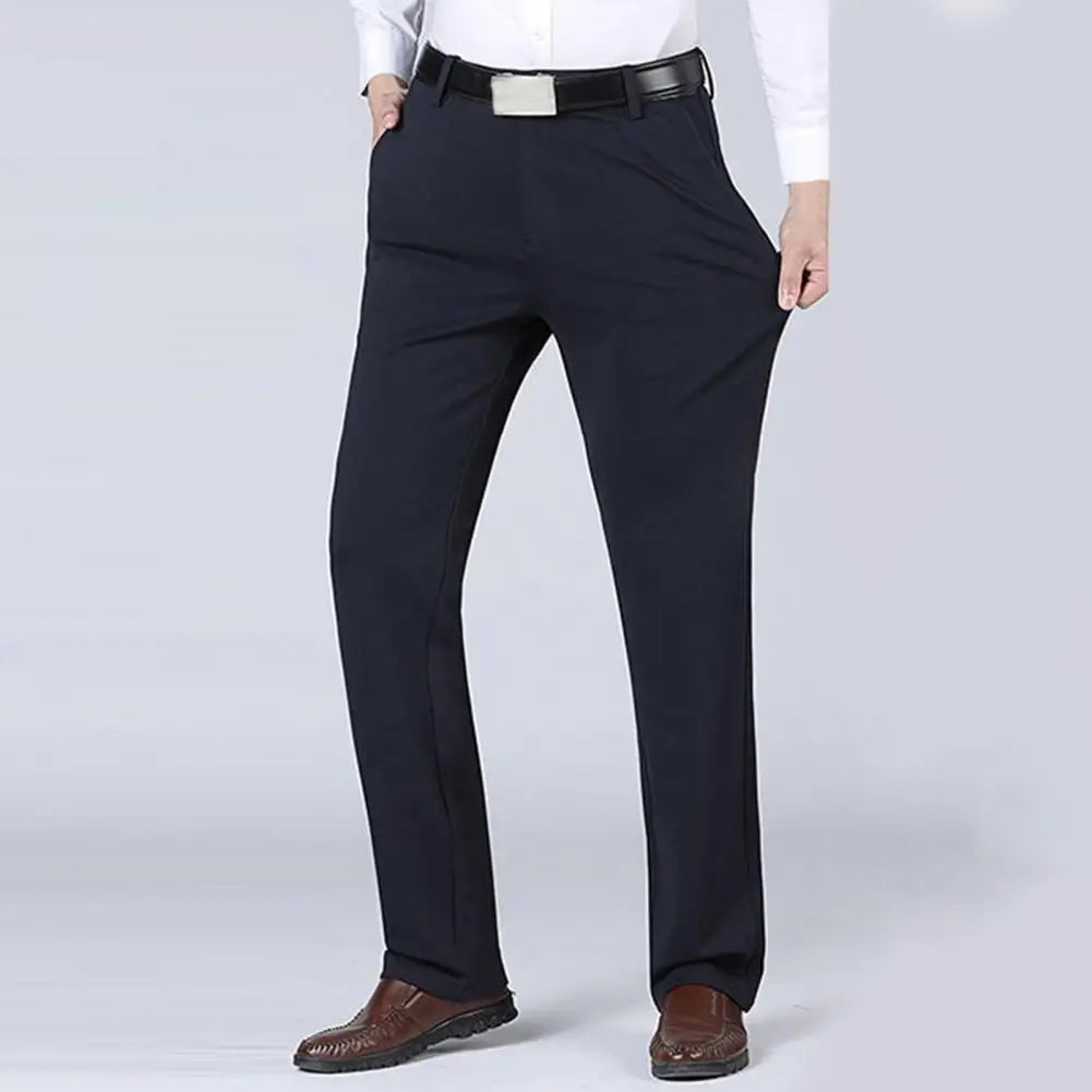 Men Business Pants Comfy Suit Pants Spring Autumn Solid Color Stretchy Blazer Pants Mid Waist Straight Loose Trousers Work Pants