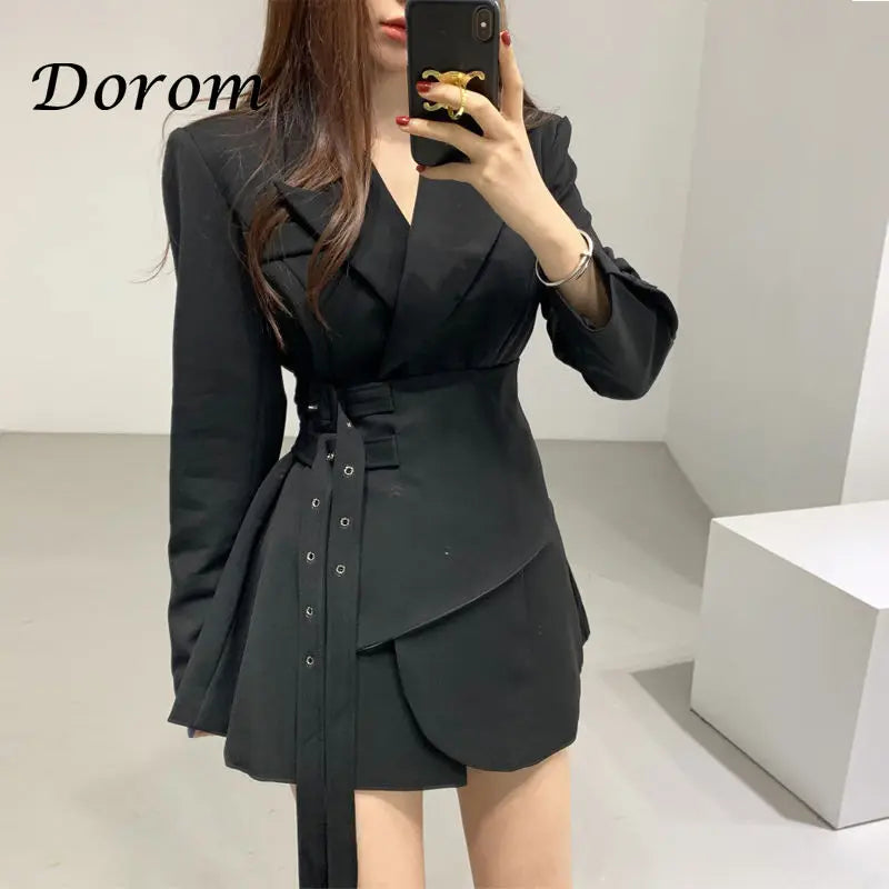 Fashion Design Lace-up Blazer For Women Spring Korean Style Turn-down Collar Long Sleeve Irregular Suit Jacket Female Loose Coat