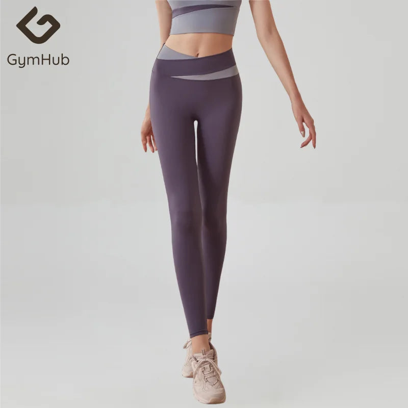 Panelled high-waisted women's peach hips and abdomen tight, cross-running, sports, fitness, yoga trousers