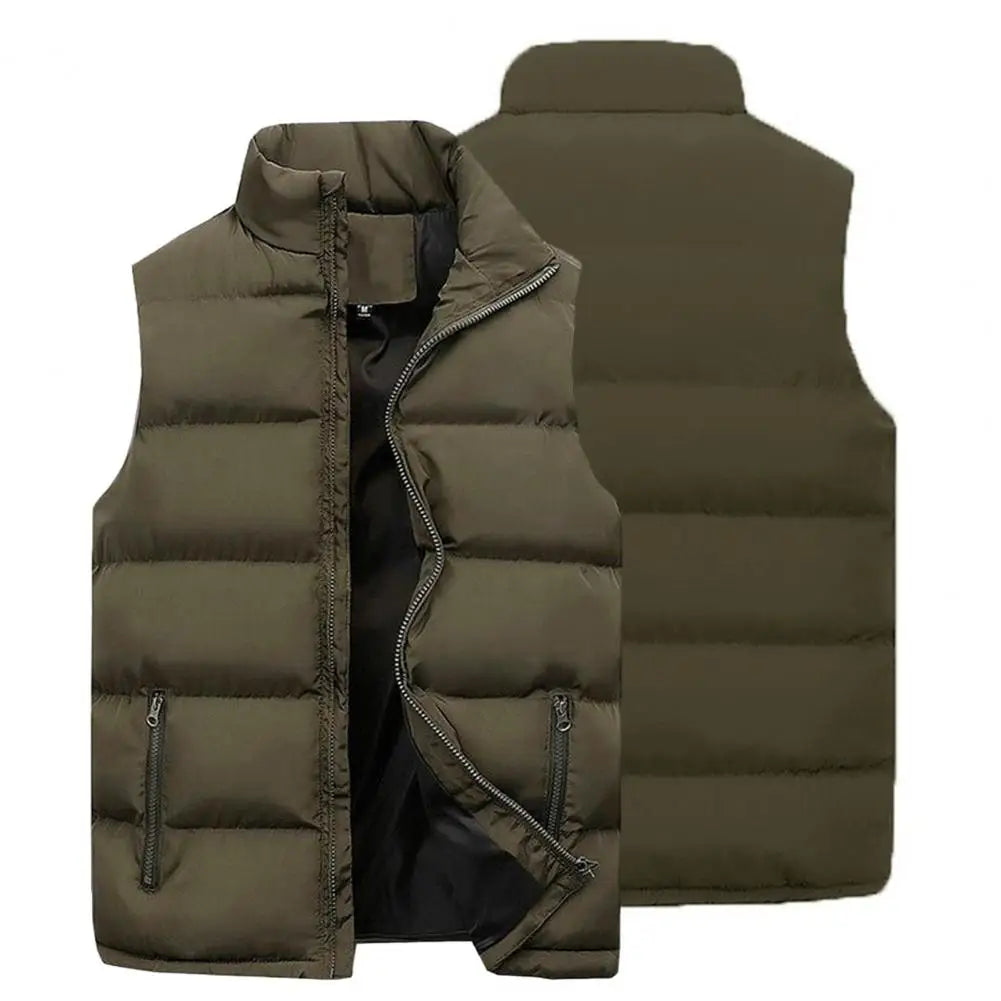 Stylish Sleeveless Coat Cotton Padded Washable Pure Color Pockets Waistcoat  Male Men Vest Jacket Streetwear