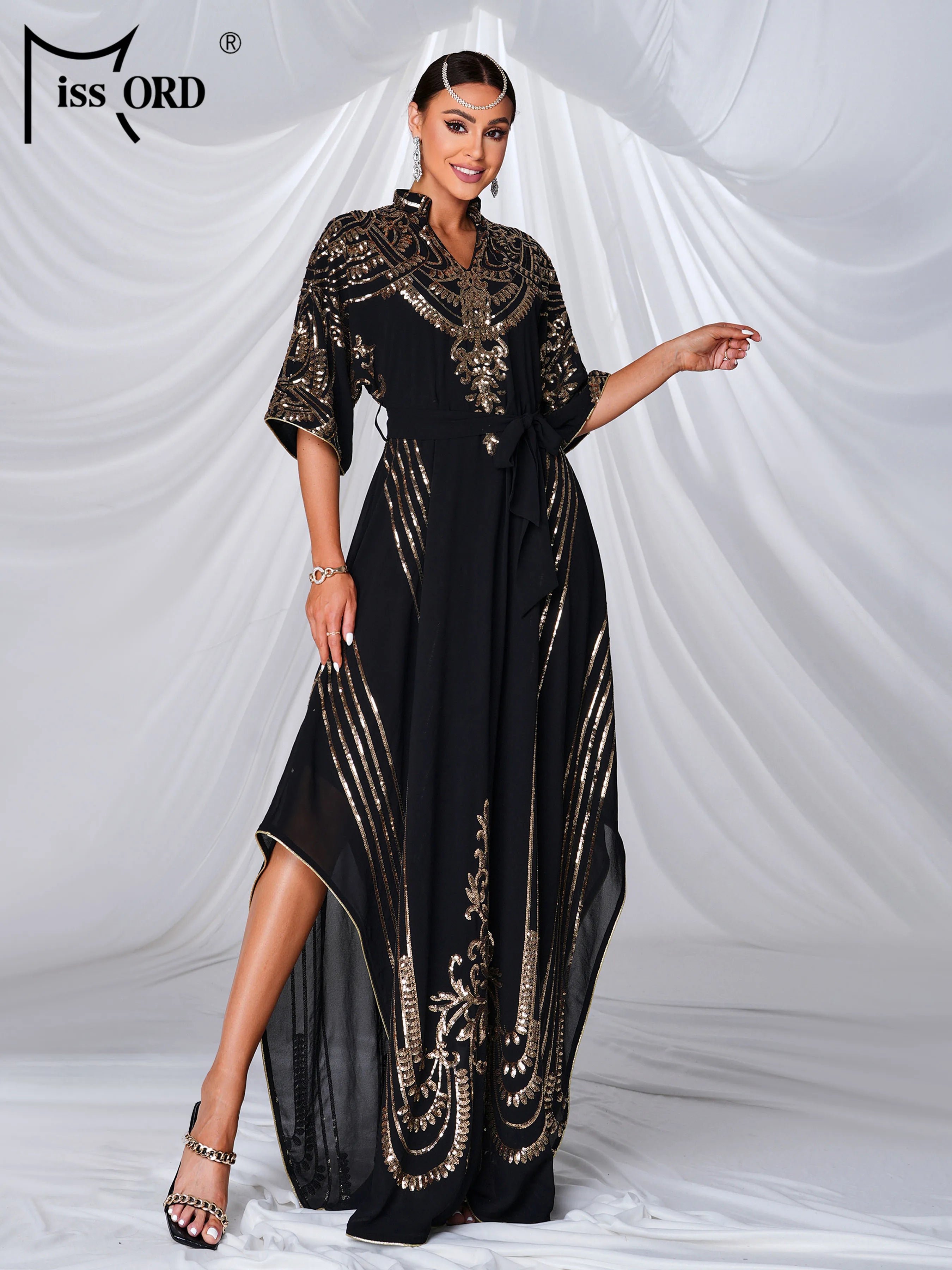 Missord 2024 New Black Church V Neck A Line Middle East Birthday Party Formal Occasion Elegant Beautiful Women's Evening Dress