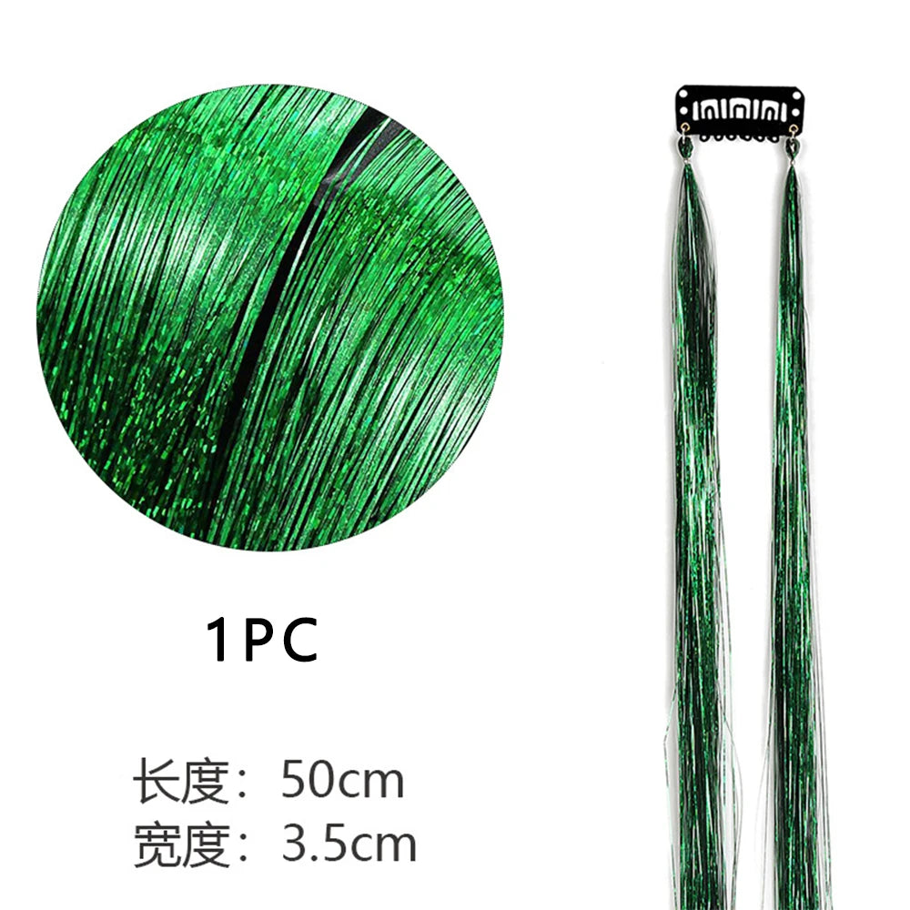 Sparkle Shiny Hair Tinsel Rainbow Silk Hair Extensions Dazzles Women Hippie for Braiding Headdress Long 120cm 150 Strands/bag