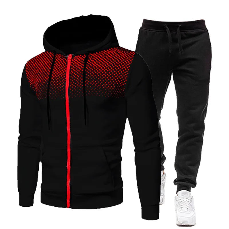 Men's Tracksuit Casual Jogging Suit Outdoor Set Zipper Hoodies + Black Sweatpant 2pcs 2024 Spring Fashion New Streetwear S-4XL