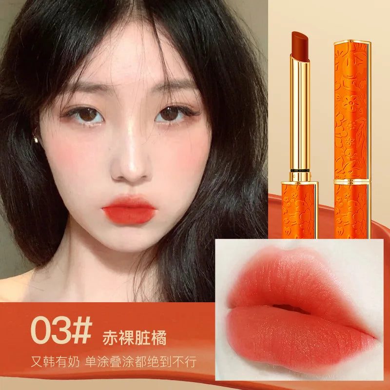 1/4 Pcs Matte Lipstick 4 Colors Square Tube Luxury Packaging Box Velvet Waterproof Easy To Wear Women‘s Gift’ Korean Lipstick