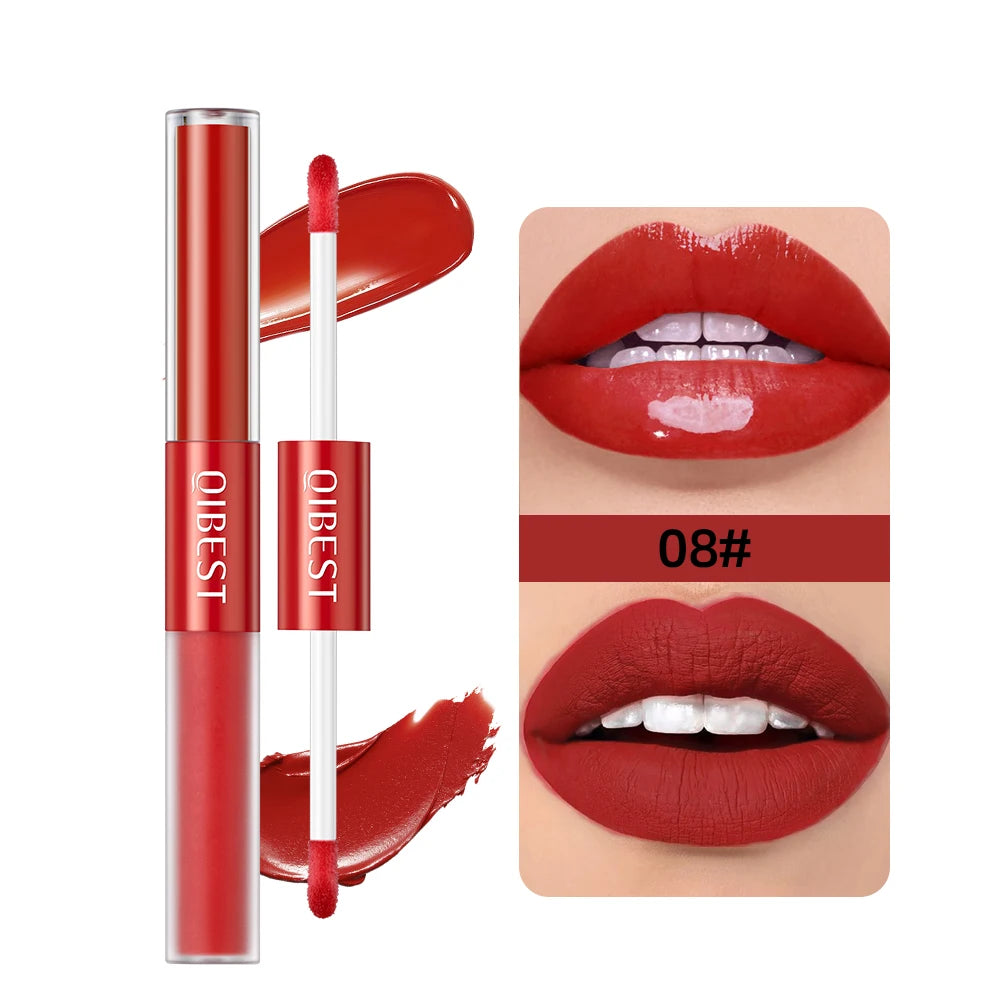 2 In 1 Stick High-quality Lip Makeup Matte Waterproof Long Lasting Permanent Lipstick Lipstick Double End Mirror Lip Glaze Tint