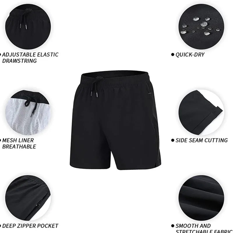 Summer  Men's Swim Trunks  Beach Shorts Elastic Closure Quick Dry Short Pants With Zipper Pockets