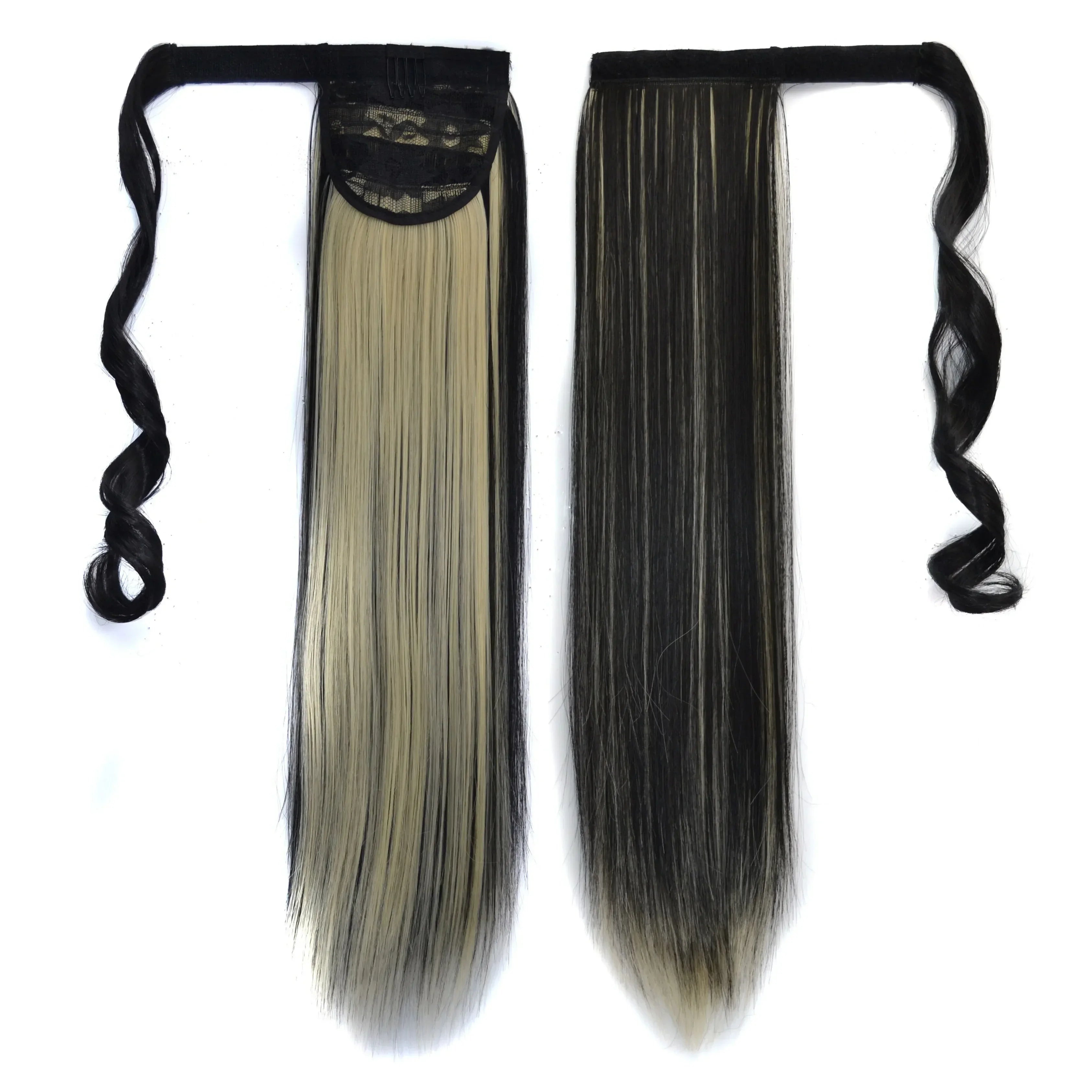 Long Straight Clip in Ponytail Extensions for Women Natural Synthetic Wrap Around Ponytail False Hair Black Straight Horse Tail