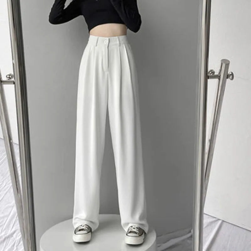 Lucyever Spring Autumn Women's Wide Leg Pants Loose High Waist Casual Trousers Woman Korean Style Solid Office Straight Pants