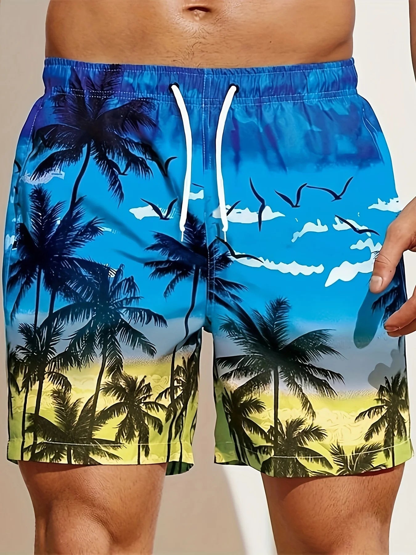 Summer Men's Shorts Quick Drying Hawaii Holiday Sports Swimming Trunks Fashion 3D Coconut Tree Printed Loose Sports Shorts