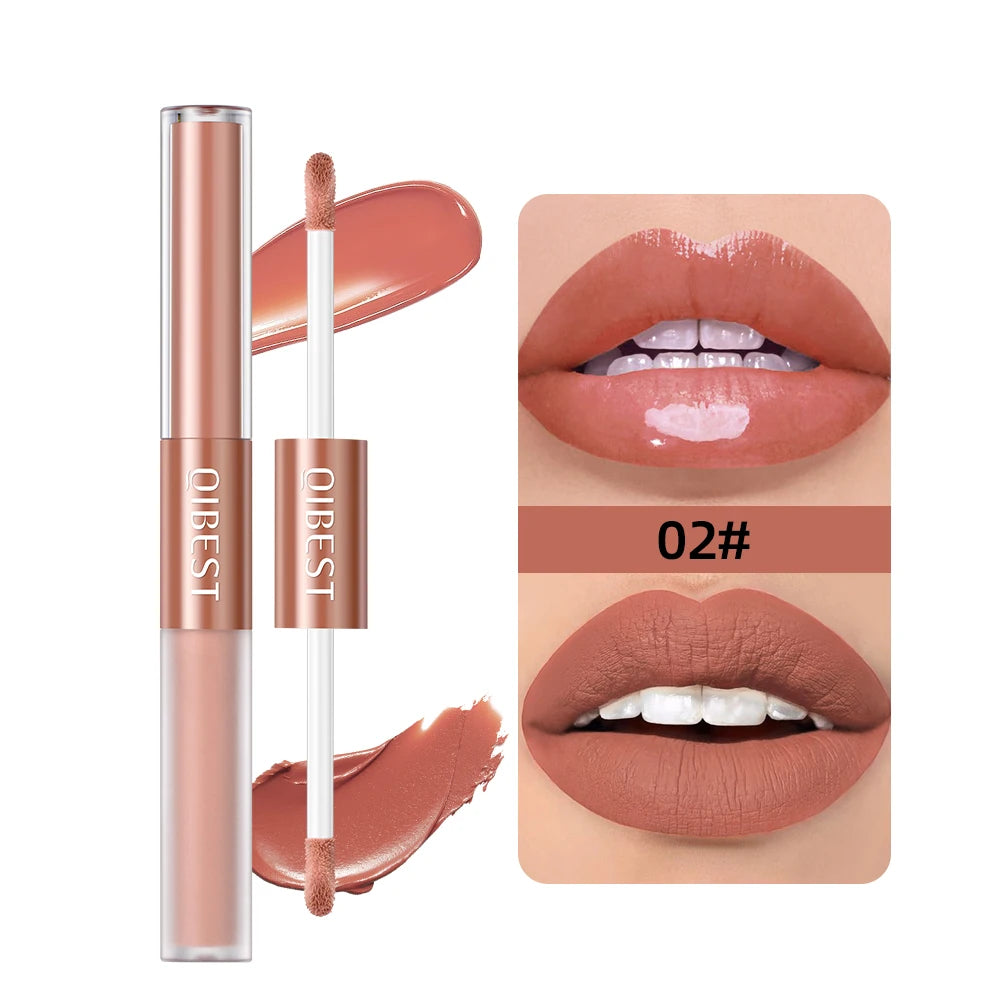 2 In 1 Stick High-quality Lip Makeup Matte Waterproof Long Lasting Permanent Lipstick Lipstick Double End Mirror Lip Glaze Tint