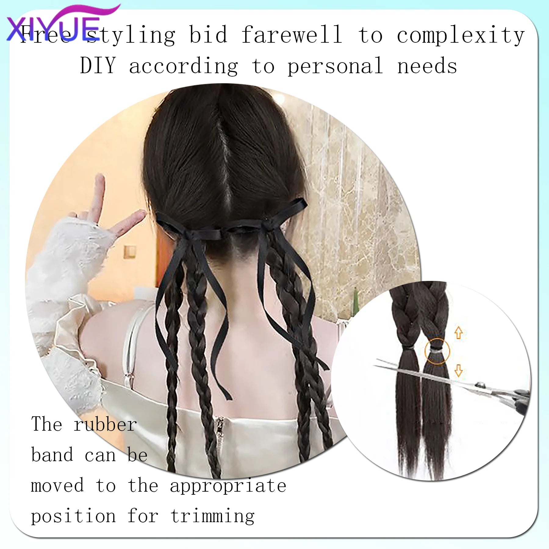 XIYUE  Synthetic Braided Twist Braids ponytail Hair Extension Black Natural Wig Long Ponytail Hair Band Rubber Band Women's Wig