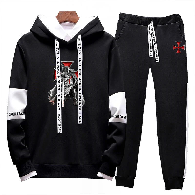 Tessffel Knights Templar 2024 New Men Spring Autumn Slim Fit Fashion Streetwear Suits Jacket And Lace-up Trousers Pants Set