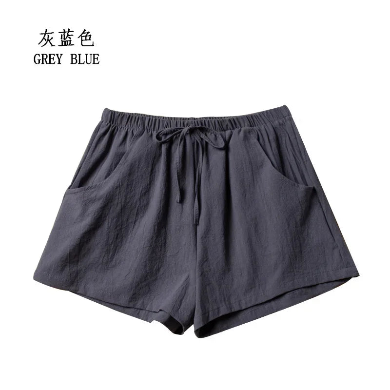 Cotton Linen Shorts Women's Sports Shorts Summer Solid High Waist Black Shorts Women Fashion Plus Size Casual Basic Short Pants