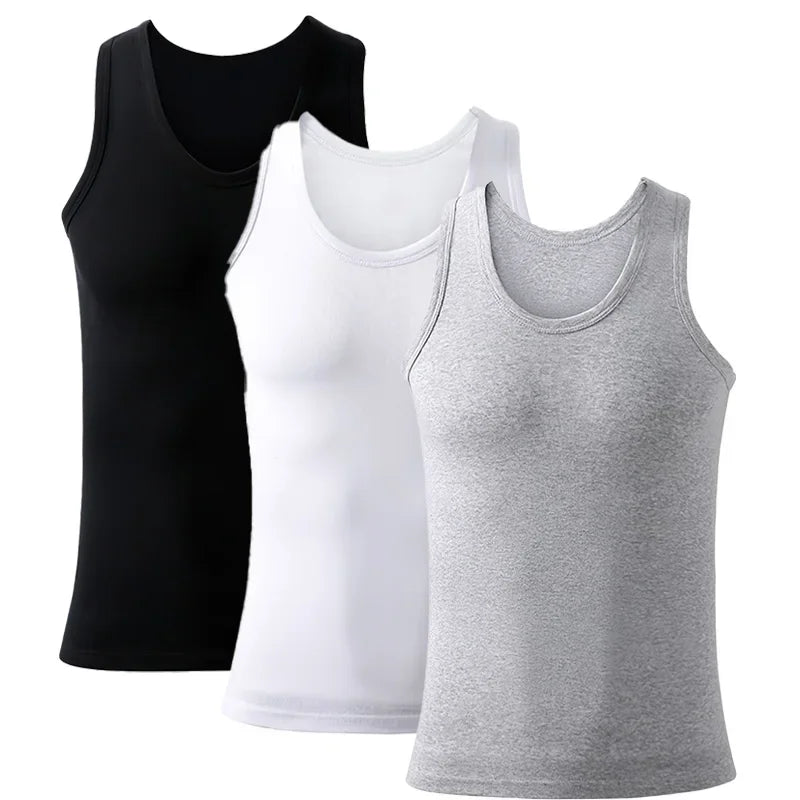 3pcs Men's Tank Top Cotton Tank Undershirts Breathable Solid Vest Underwear Wear Summer Sleeveless Tank A-Shirt Exercise Fitness